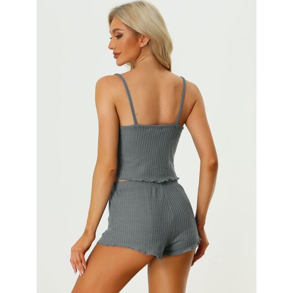 Lounge Pajamas Cami Tops with Shorts Sleepwear Knit Camisole Sets Dark Gray - Picture 3 of 5